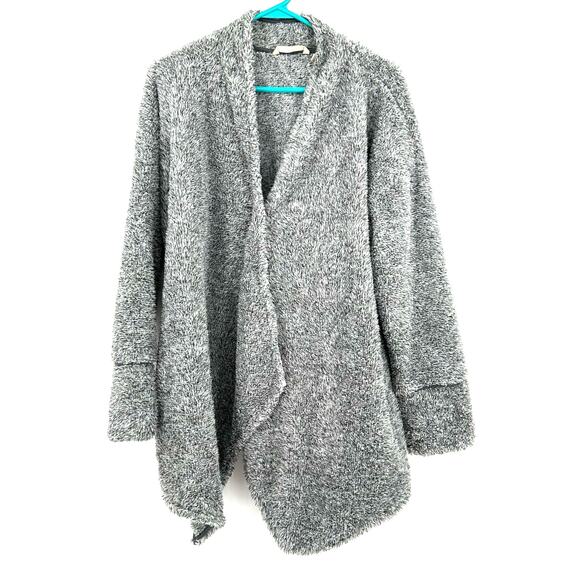 Soft Surroundings Size Large Cardigan Gray Fuzzy Wrap Snap Closure‎ Pockets Cozy - Picture 1 of 7